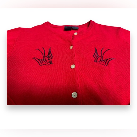 Vintage y2k 90s E.C Star Embroidered Swallows Sparrows Pinup Rockabilly Cardigan - Picture 3 of 4